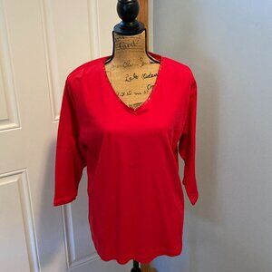 Red Shirt with Sequin Neck and Sleeve Women Size L by Quaker Factory NWT
